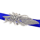 Wedding Blue Crystal Rhinestone Beads Waist Belt Bridal Sash Waistband Dress Decor