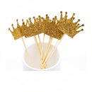 Glitter Paper Crown Shape Cake Topper Pick Wedding Party Favor Decoration Pack of 20