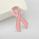 Pink Enamel Breast Cancer Awareness Charity Ribbon Brooch Pin w/ Silver Edge