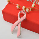 Pink Enamel Breast Cancer Awareness Charity Ribbon Brooch Pin w/ Silver Edge