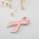 Pink Enamel Breast Cancer Awareness Charity Ribbon Brooch Pin w/ Silver Edge