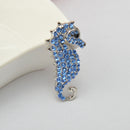 Blue Crystal Rhinestone Sea Horse Collar Brooch Pin Wedding Bridal Gift