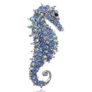 Blue Crystal Rhinestone Sea Horse Collar Brooch Pin Wedding Bridal Gift