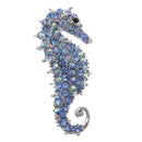 Blue Crystal Rhinestone Sea Horse Collar Brooch Pin Wedding Bridal Gift
