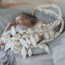 Wedding Bridal Bridesmaid Diamante Real Pearl Headband Handmade Headpiece