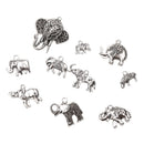 Pack of 10 Vintage Antique Silver Elephant Pendants DIY Making Craft Unique Gift