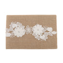 Natural Hessian Burlap Rustic Wedding Guest Book with Lace Flower Pearl Decor