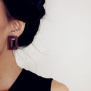 Rectangle Hollow Design Plain Design Brown Wooden Women Earrings Jewelry