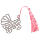 Wedding Favors Gift Baby Carriage Design Metal Bookmark with Tassels Pink