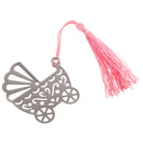 Wedding Favors Gift Baby Carriage Design Metal Bookmark with Tassels Pink