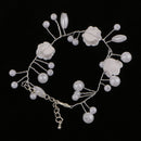 Wedding Bridal Dangle Pearls Beaded Rose Flower Bracelet Jewelry Gifts