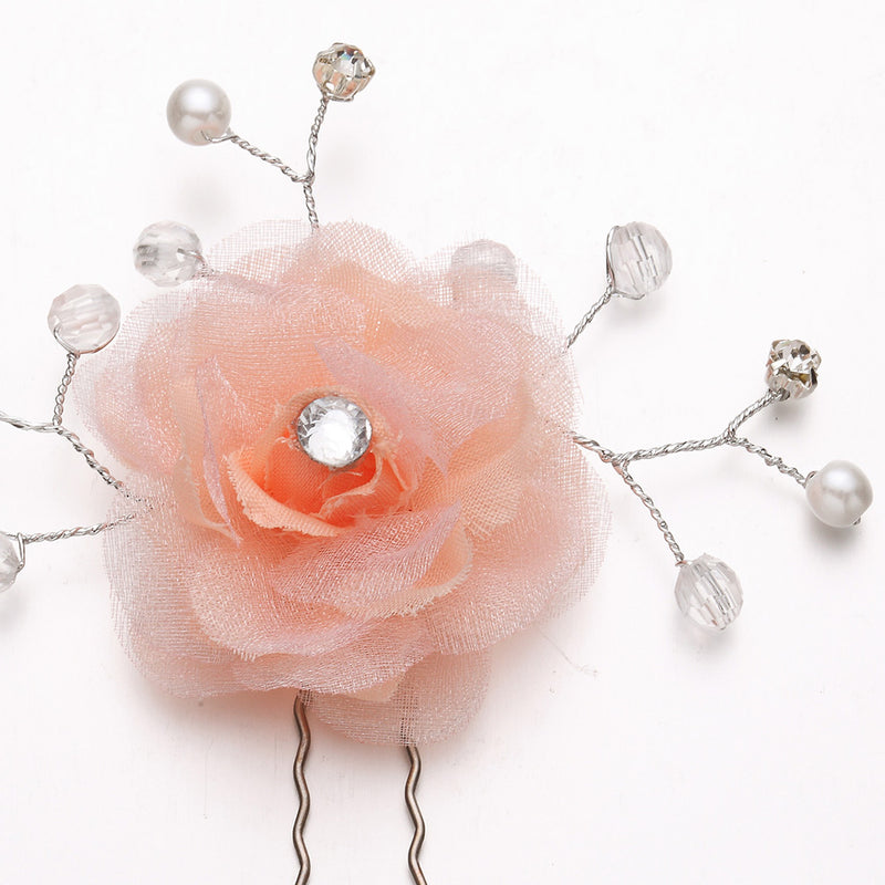2pcs Wedding Bridal Lace Flower Crystal Beads Pearls Hairpins Hair Clips
