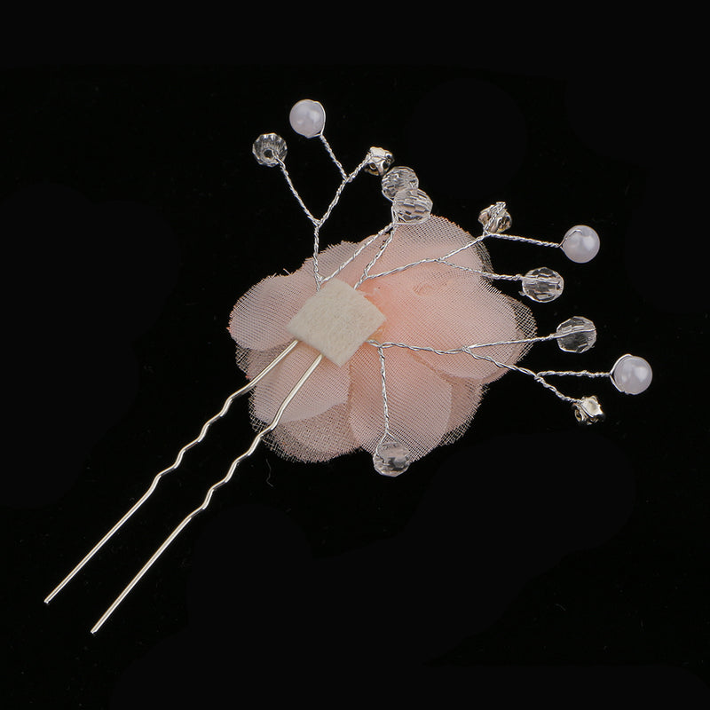2pcs Wedding Bridal Lace Flower Crystal Beads Pearls Hairpins Hair Clips