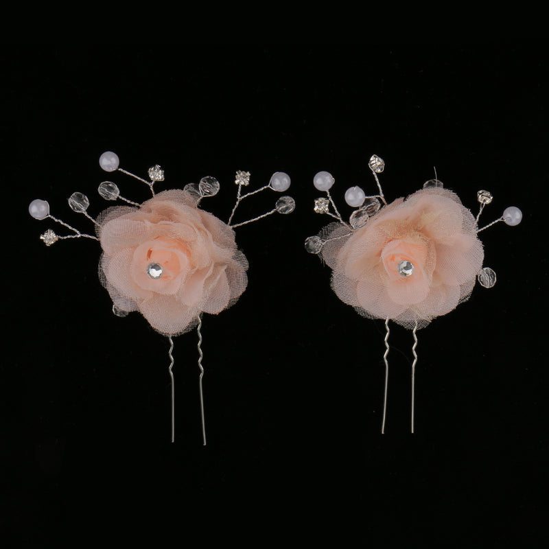 2pcs Wedding Bridal Lace Flower Crystal Beads Pearls Hairpins Hair Clips