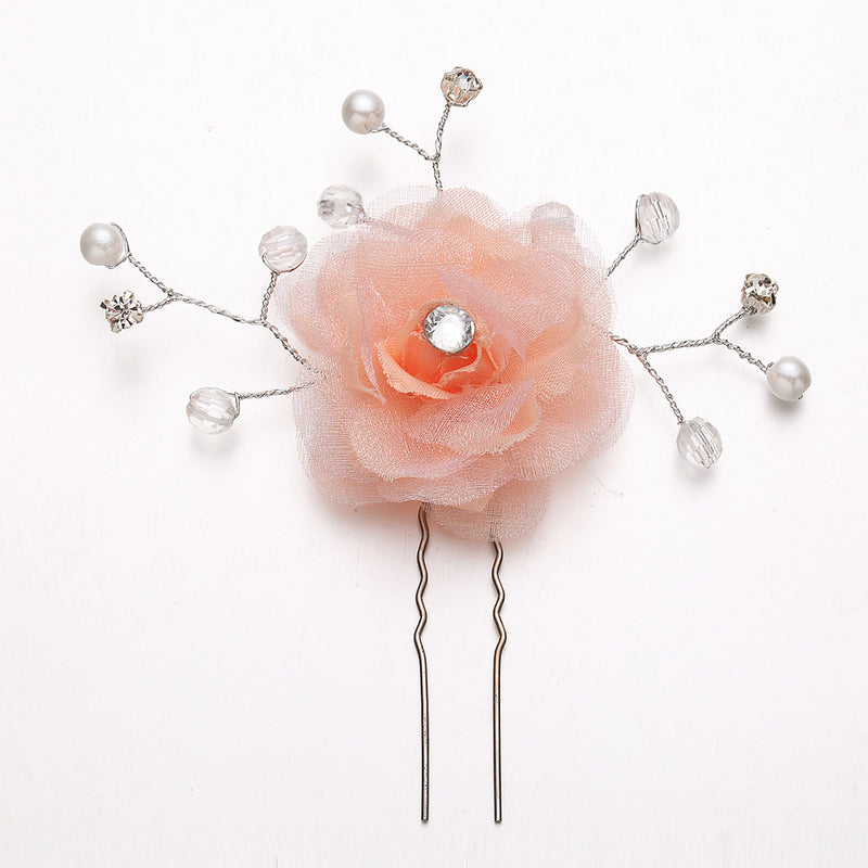 2pcs Wedding Bridal Lace Flower Crystal Beads Pearls Hairpins Hair Clips