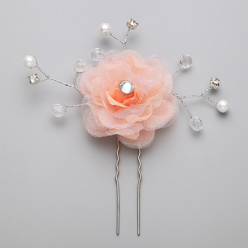 2pcs Wedding Bridal Lace Flower Crystal Beads Pearls Hairpins Hair Clips