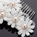 Elegant Lace Flower Faux Pearl Headpiece Wedding Jewelry Pearl Hair Comb Fashion Decoration