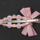Women Jewelry Korean Style Pink Bowknot Hair Clip Rhinestones Clamp Hairpin