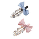 Women Jewelry Korean Style Pink Bowknot Hair Clip Rhinestones Clamp Hairpin
