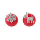 Women Red Pearl Double sided Earrings Stud Crystal Snowflake Deer Christmas 16mm