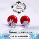 Women Red Pearl Double sided Earrings Stud Crystal Snowflake Deer Christmas 16mm