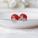 Women Red Pearl Double sided Earrings Stud Crystal Snowflake Deer Christmas 16mm
