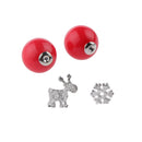 Silver Wire Snowflake Deer Earrings Stud Christmas Pearl Double Sided Ear Jewelry12mm