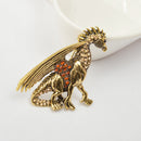 Fashion Antique Gold Punk Pterosaur Design Crystal Brooch Pin Jewelry Gift