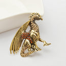 Fashion Antique Gold Punk Pterosaur Design Crystal Brooch Pin Jewelry Gift