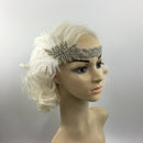 Wedding Bridal Flapper Feather Diamante Rhinestone Headband Headpiece 1920s