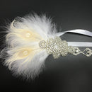 Wedding Bridal Feather Diamante Headband Headpiece 1920s 1930s Hair Band