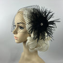 Retro Birdcage Veil Feather Fascinator Wedding/Funeral/Church-Black
