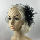 Retro Birdcage Veil Feather Fascinator Wedding/Funeral/Church-Black