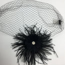 Retro Birdcage Veil Feather Fascinator Wedding/Funeral/Church-Black