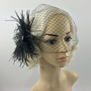 Retro Birdcage Veil Feather Fascinator Wedding/Funeral/Church-Black