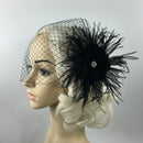 Retro Birdcage Veil Feather Fascinator Wedding/Funeral/Church-Black