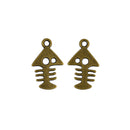50Pcs Jewelry DIY Punk Vintage Bronze Fish Skeleton Shaped Charms Pendants