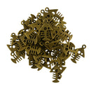 50Pcs Jewelry DIY Punk Vintage Bronze Fish Skeleton Shaped Charms Pendants