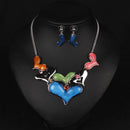 Fashion Heart Rhinestone Statement Necklace Drop Earring Jewelry Set