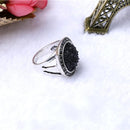 Male Jewelry Vintage Round Ring Black Crystal Fashion Alloy Mens Ring 18mm