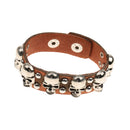 Brown Leather Bracelet Skull Charm Punk Jewelry Cuff Adjustable Wristband