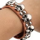 Brown Leather Bracelet Skull Charm Punk Jewelry Cuff Adjustable Wristband
