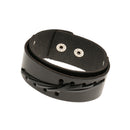 Black Retro Braided Mens Wide Leather Wristband Snap Buttons Bangle Bracelet