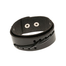 Black Retro Braided Mens Wide Leather Wristband Snap Buttons Bangle Bracelet