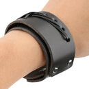 Black Retro Braided Mens Wide Leather Wristband Snap Buttons Bangle Bracelet