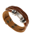 Fashion Vintage Tribal Men Boys Metal Studded Surfer Leather Bangle Cuff Bracelet Brown