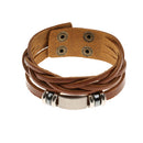 Fashion Vintage Tribal Men Boys Metal Studded Surfer Leather Bangle Cuff Bracelet Brown
