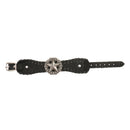 Black Retro Braided Mens Wide Leather Wristband Pentagrams Bangle Bracelet