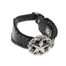 Black Retro Braided Mens Wide Leather Wristband Pentagrams Bangle Bracelet