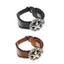 Black Retro Braided Mens Wide Leather Wristband Pentagrams Bangle Bracelet